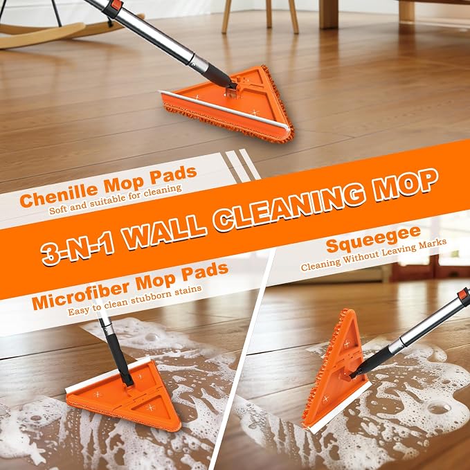 LAANPOLE 26FT Reach Dusters for Cleaning, Ceiling Fan Cleaner Duster with Extension Pole, Wall and Baseboard Cleaner Mop with Handle for Window Cobweb Fan Blade and High Ceiling
