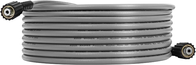 RIDGE WASHER Pressure Washer Hose 25FT, 1/4 Inch, M22 14 Fitting | 3600 PSI, Kink Resistant, Compatible with Most Pressure Washer Accessories
