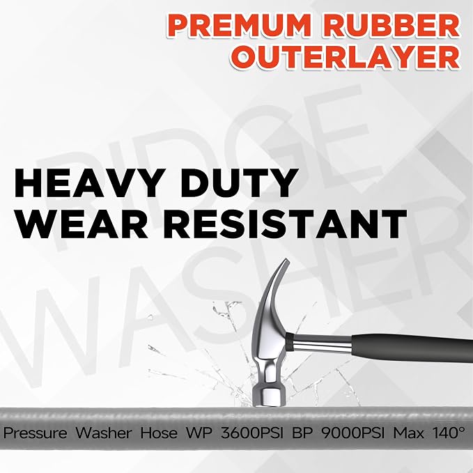 RIDGE WASHER Pressure Washer Hose, 100FT, 1/4 Inch, M22 14 Fitting | Kink Resistant, 3600 PSI, Compatible with Most Pressure Washer Accessories