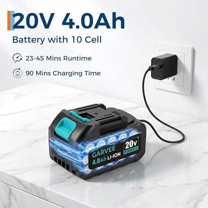 Garvee 20V Cordless Pressure Washer, 4.0Ah Battery & Charger, Brushless Portable Power Washer with 6-in-1 Nozzle, 26FT Self-Priming Hose for Car Patio Garden Shower Cleaning