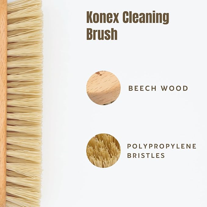 KONEX Nylon Fiber Economy Utility Cleaning Hand Brush | Heavy Duty Hand-Held Scrub Brush Stiff Bristles | Wooden Body, Ideal Scrub Brushes for Cleaning (Peanut Shaped) (Pack of 2)