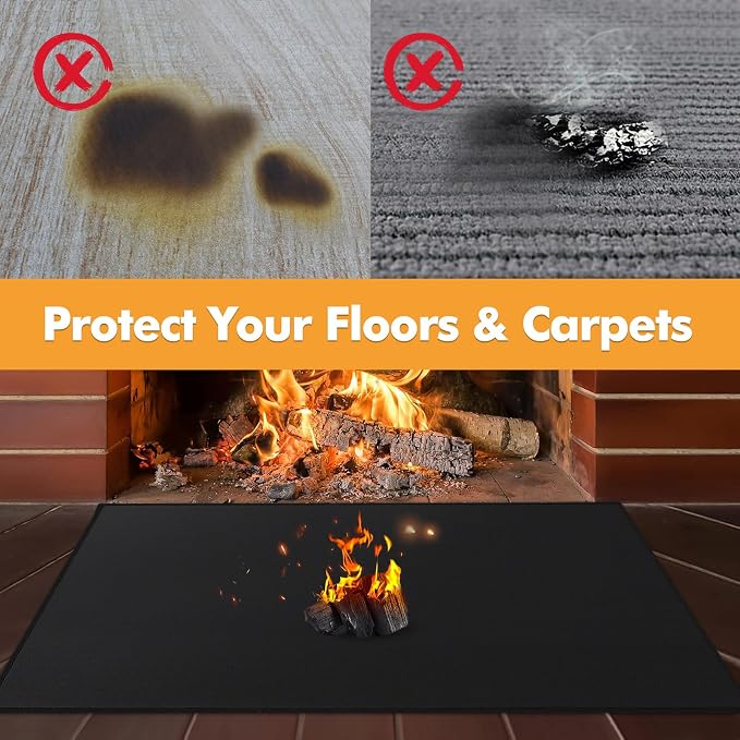 Hearth Rugs for Fireplaces Fire Resistant, 4'11'' x 3'4'' x 0.04'', Black | 1800°F fireplace mat, fiberglass fireplace rugs fireproof protect floors carpets from sparks embers, easy to clean, versatile