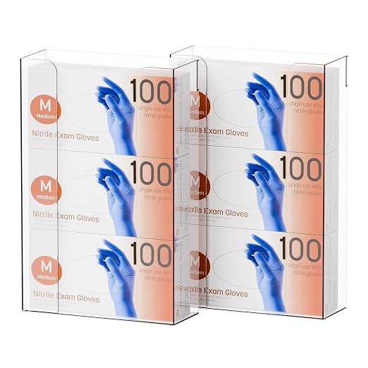 2 Pack Acrylic Glove Box Holder Wall Mount With Adhesive,Disposable Medical Rubber Glove Holder on Wall & Hanging Hospital Hair Net,Mask,Latex Gloves Dispenser,Gloves Rack & Storage,Clear