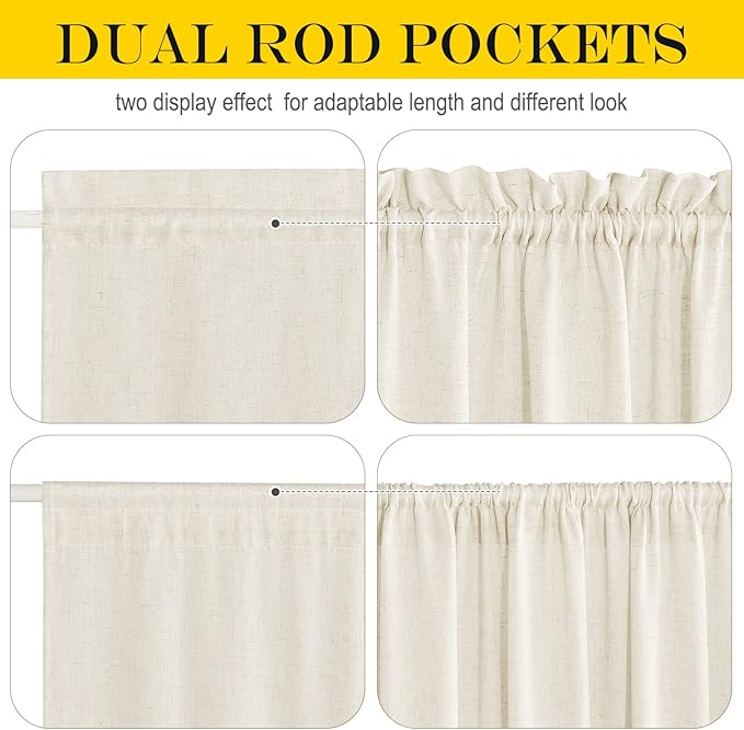NICETOWN Natural Door Curtain for French Door, Thick Linen Blended Light Filtering Solid Rod Pocket Window Cover for Glass Patio, 26" Width x 72" Length, 1 PC