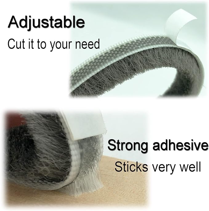 Door Sealers for Door Frame Felt Pile Weatherstripping for Sliding Window, Self Adhesive Weatherstrip Seal Strip Sealer Sound Proofing (65ft x11/32 Backing x 3/16 Brush inch, Grey)