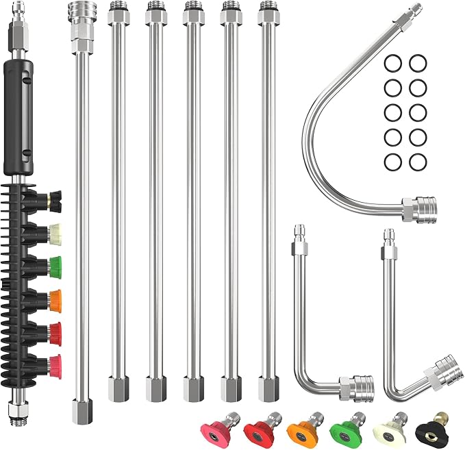 Pressure Washer Extension Wand 10 Pack, 4000PSI with 6 Nozzle Tips | Power Washer Lance, 1/4" Quick Connect Gutter Cleaning Tools, Stainless Steel Pressure Washer Wand Replacement