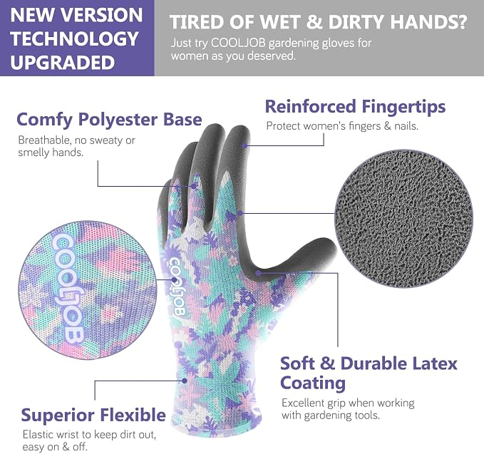 COOLJOB 6 Pairs Colorful Gardening Gloves for Women Ladies, Breathable Rubber Coated for Yard Garden, Outdoor Indoor Protective Work, Small Size, Varied Colors
