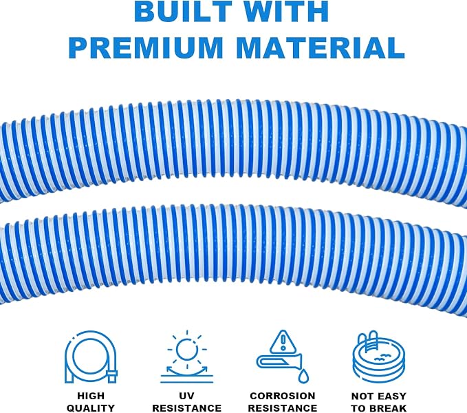 Poolvio Pool Vacuum Hose 26 Feet (8 x 40 Inch), 1.5 Inch Cuffs, Compatible with Most Inground Automatic Cleaners