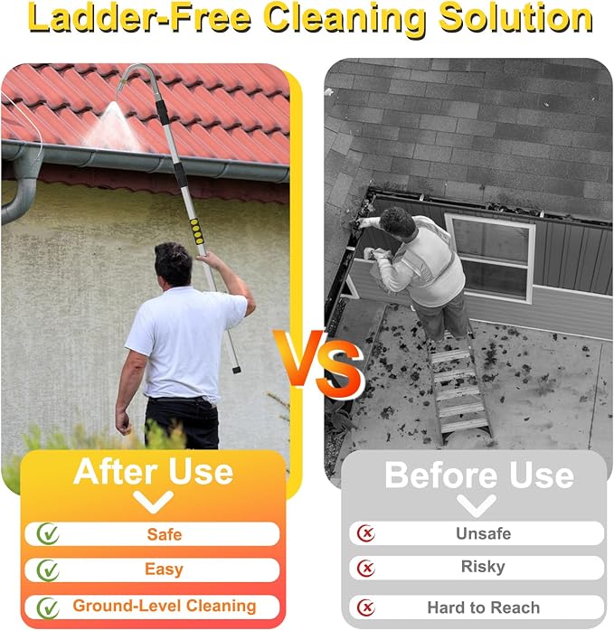 SISUPASSIE 24FT Reach Gutter Cleaning Tools from Ground, Telescopic Rain Gutter Cleaners Tool with Quick Connect Adapter and Heavy Duty Wand for 2nd Story House
