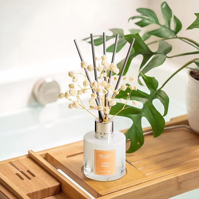 Reed Diffuser Set,3.38 fl oz (100 ml) - Citrus Breeze Oil Diffusers with 8 Reed Sticks, Home Fragrance Reed Diffuser for Bathroom Shelf Decor