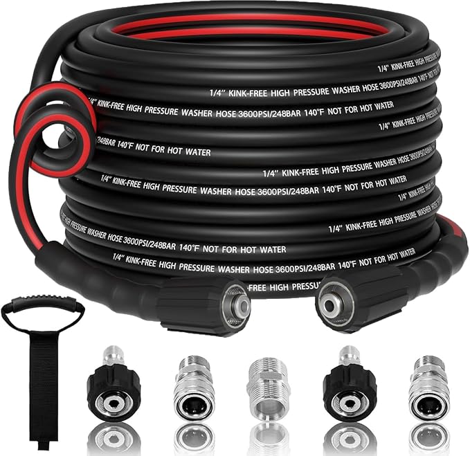 Flexible 1/4" Pressure Washer Hose 50FT,3600PSI Kink Resistant Power Washer Replacement Hose with Leak-Free M22-14mm&3/8" Quick Connect Kit,Used for Extension