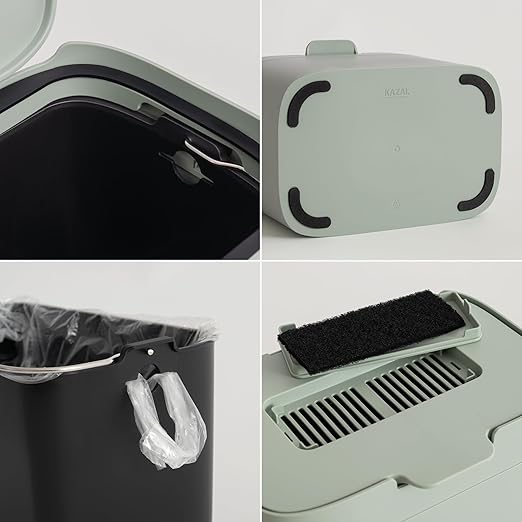 KAZAI. Compost Bin Kitchen 'Elin' | 1.2 GAL / 4.5L Countertop Compost Bin with Lid & Carbon Filter | Odor-Free, Dishwasher Safe, with Inner Bucket | Small Indoor Kitchen Composter | Sage-Green