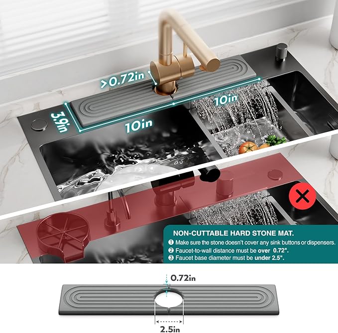 eormoe Faucet Mat for Kitchen Sink - Diatomaceous Earth Faucet Splash Guard, Fast Drying Sink Protector - Water Absorbing Stone for Bathroom Sink (Grey, 20'' x 3.9'')