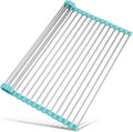 Tomorotec 21" x 15.5" Roll Up Dish Drying Rack Over Sink Drying Rack Sink Cover Kitchen Sink Accessories Gadget Multipurpose Organizer Foldable Stainless Steel Drainer