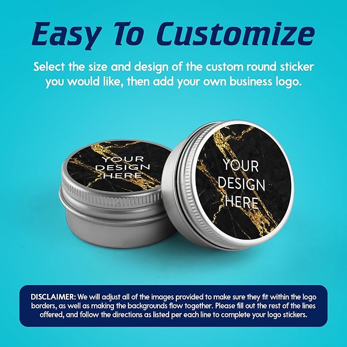 100 Custom Vinyl Stickers - Upload Your own Image, Text, Design, Logo - Personalized Logo Labels for Handmade, Packaging, Bottle, Jars, Candle, Brand Stickers (Black Gold Marble, 5x5)