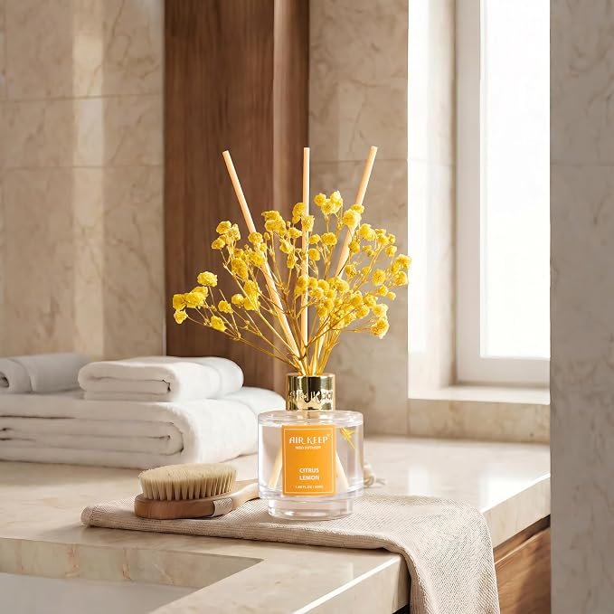 Reed Diffuser Set of 3,Fresh Linen Ocean Mist&Sea Salt Citrus Lemon Oil Reed Diffusers for Bedroom Living Room Office Aromatherapy Oil Reed Diffuser for Gift 50ml x 3