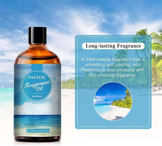PHATOIL Sea Breeze Fragrance Oil for Diffuser Aromatherapy 3.38FL.OZ | Long Lasting Scented Oils For Humidifier, Air Freshener, DIY Soap Candle, Scent Project Making, Aroma Oil for Home Freshening