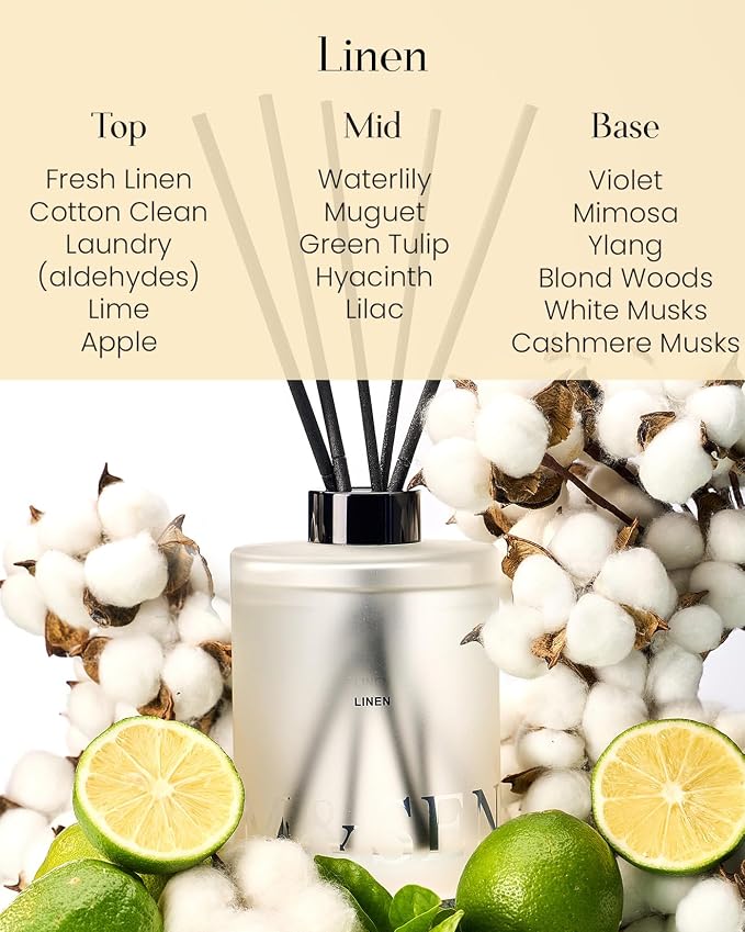 M&SENSE Reed Diffuser Set, Linen, 17 oz Natural Essential Oil | Non-Toxic Organic, Long-Lasting Fragrance, Ideal for Closet, Bedroom, Gifts for Women