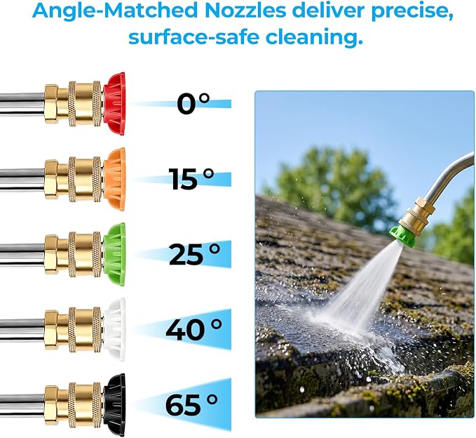 Gutter Cleaning Tools 24 FT Pressure Washer Telescoping Wand with 3 Extension Wands, Gutter Cleaner Attachment, Brush Head, 5 Spray Nozzle Tips, 3 Hose Adapters and Adjustable Support Belt