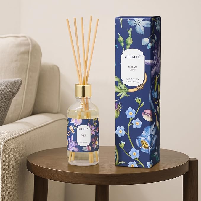 Reed Diffuser Oil Set with Reed Sticks, Ocean Mist Aromatherapy Oil Scent Diffuser for Home Office Bathroom Decoration Perfume and Gifts 3.38 oz/100ml