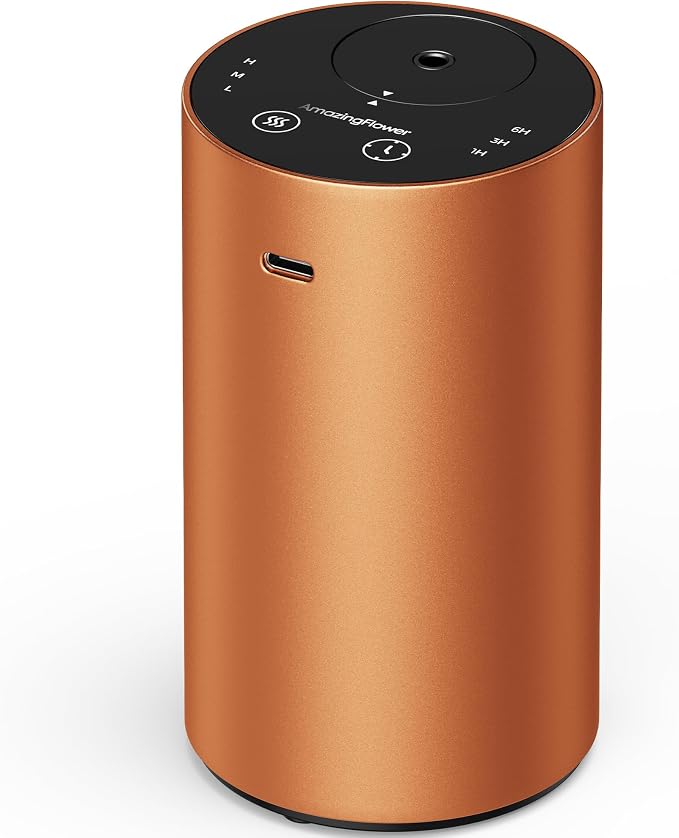 Waterless Essential Oil Diffuser, Rechargeable Car Scent Diffuser, Orange | Premium Aluminum Alloy Housing, Cordless, 3 Mist Levels, Timers, Portable Aromatherapy Diffuser for Home, Car & Office