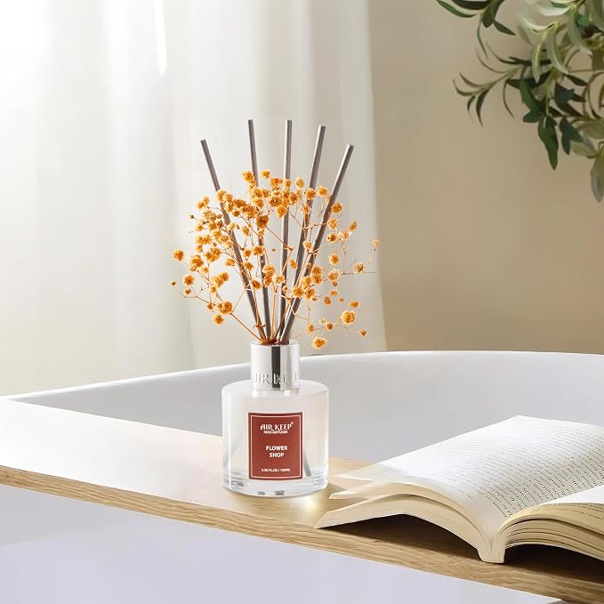 Reed Diffuser Set,3.38 fl oz (100 ml) - Flower Shop Oil Diffusers with 8 Reed Sticks, Home Fragrance Reed Diffuser for Bathroom Shelf Decor