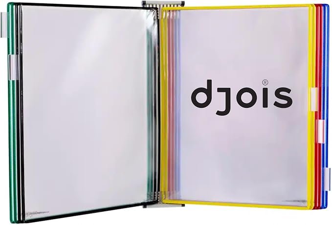 Tarifold Wall Mount Reference System, 10 Pockets, A3 Size, Assorted Colors | 10 double-sided PVC pockets hold 20 A3 sheets, sturdy wall-mount bracket, snap-on index tabs, easy to install