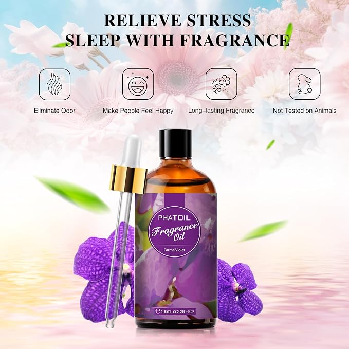 PHATOIL Parma Violet Fragrance Oil for Diffuser Aromatherapy 3.38FL.OZ | Long Lasting Scented Oils For Humidifier, Air Freshener, DIY Soap Candle, Scent Project Making, Aroma Oil for Home Freshening
