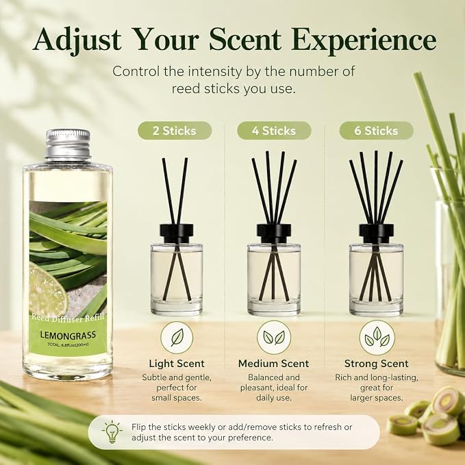 STRN Lemongrass Reed Diffuser Oil Refill, Diffuser Refills with Stick 200ML | Summer Long-Lasting Fragrance for Living Room, Bedroom, Office, Home Décor