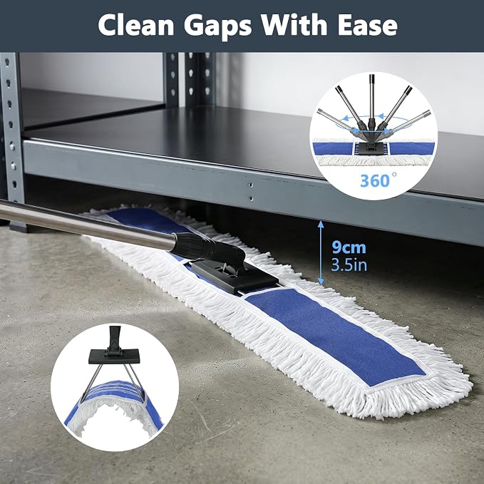 Masthome 39" Commercial Dust Mop with 64" Long Handle, Heavy Duty Wet Dry Floor Mop with 2 Reusable Microfiber Pads, 360° Rotating Industrial Mop for Hardwood Tile Marble Warehouse Gym Office Home