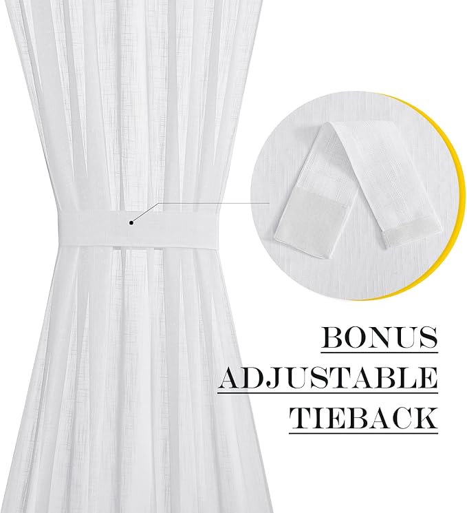 NICETOWN Front Sheer Door Sheer Curtain, Privacy Semitransparent Voile French Door Curtain with Top and Bottom Rod Pocket, Tieback Included, W52 inches x L40 inches, 1 Panel, White