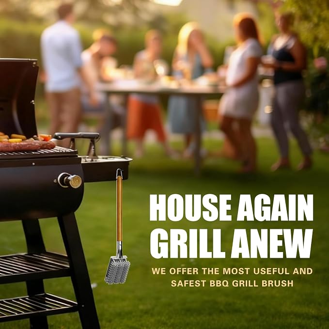 HOUSE AGAIN Grill Brush and Scraper Bristle Free with 3 Replacement Head 304 Stainless Steel Food-Grade Grill Accessories, Safe BBQ Cleaner Brush Strong Barbecue Cleaning Brush for Outdoor Grill Grate