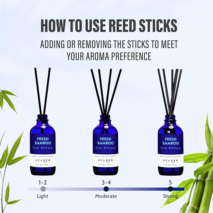 Xcleen Reed Diffuser, Fresh Bamboo Scented Diffuser with Sticks, Home Fragrance Aromatherapy Oil Diffuser for Bathroom Office Decor
