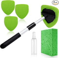 Windshield Cleaner Tool 22.5" L - Car Interior&Exterior Window Cleaning Kit with Extendable Handle&4 Microfiber Pads and Thick Large Wash Sponge, Auto Glass Wiper Brush Kit for Cars Home (7pcs Green)