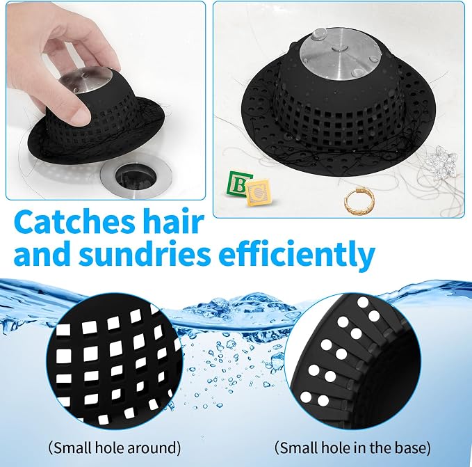 Aluvor Shower Drain Hair Catcher Bathtub Drain Cover Sink Drain Protector | Bathroom Sink & Bathtub Drain Strainer for Pop-Up & Regular Drains, Silver Black