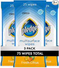Pledge Multisurface Cleaning Wipes, pH Balanced, Fresh Citrus, 25 Count (Pack of 3, 75 Total Wipes)