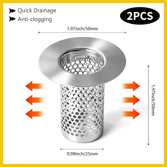 Bathroom Sink Drain Strainer, 304 Stainless Steel Deep Basket Drain Cover for Shower Floor & Kitchen, Anti-Clog Shower Drain Hair Catcher, Tub Drain Strainer