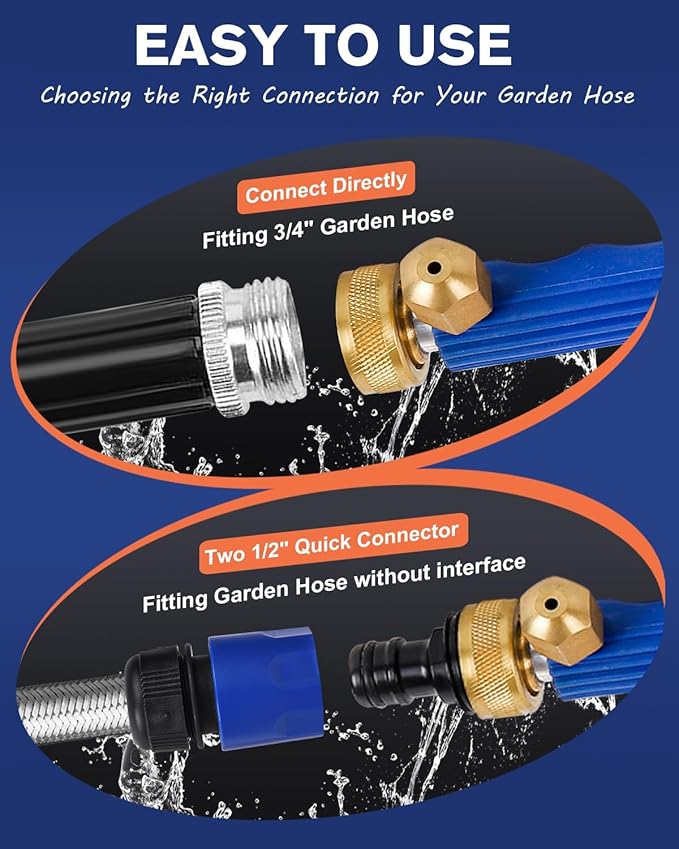 High Pressure Power Washer Wand, Upgraded Watering Sprayer Cleaning Tool | Hydro jet water hose nozzle with 2 different nozzles, quick connect flexible wand, for gutter, patio, car, pet, window