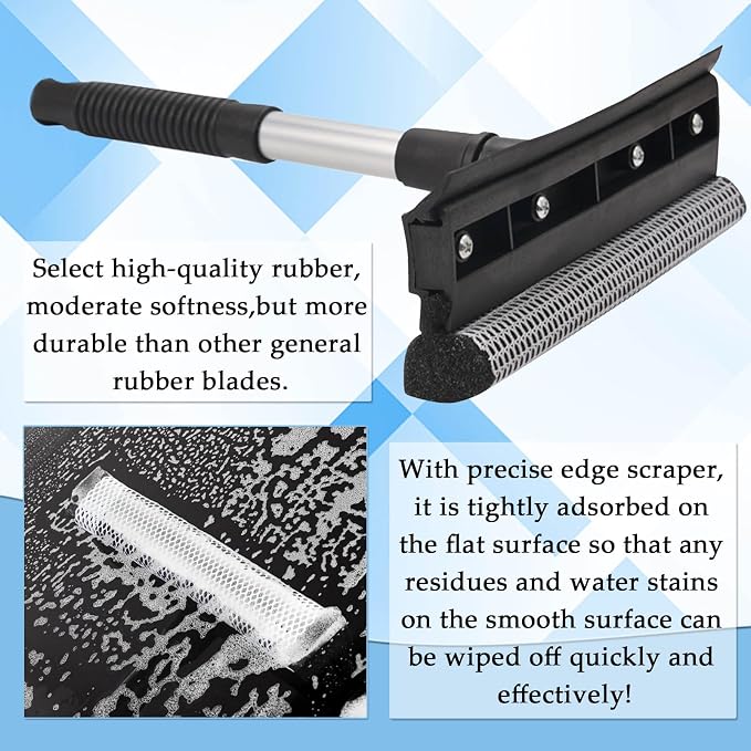 2 Pack Squeegee for Car Window Cleaning and Windshield Washing Standard Window Squeegee Cleaner Tool Windshield Cleaning Squeegee with Scrubber for Multiple Applications