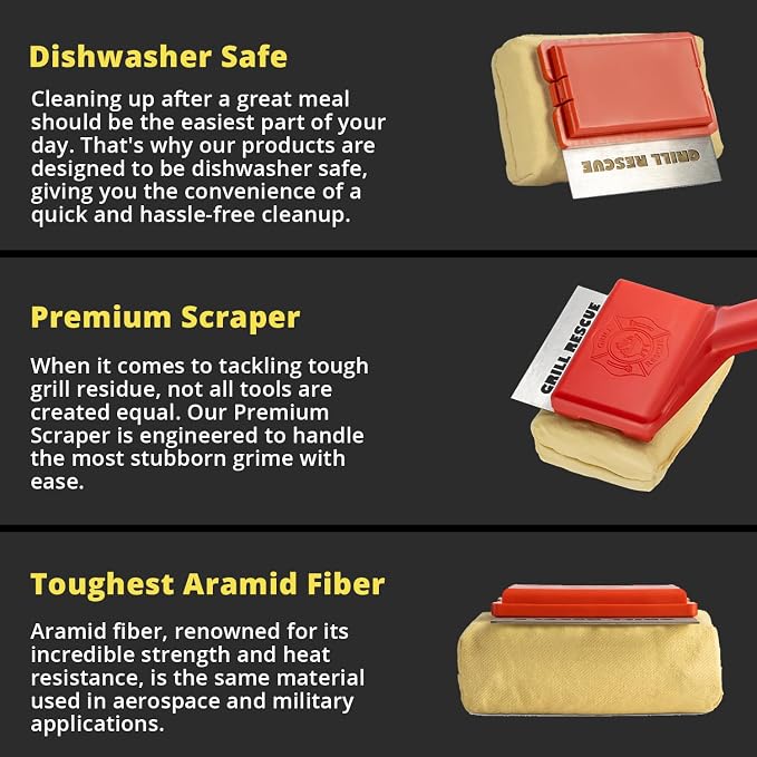 Grill Rescue Bristle-Free Steam Cleaning Grill Brush - Safe for All Grill Types, Heat-Resistant Kevlar Head, Perfect for Stainless Steel, Porcelain, Cast Iron Grates (Scraper Brush)