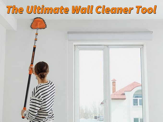 36 Foot High Reach Duster Kit with 5-30 ft Extension Pole for High Ceiling | Dusting & Window Cleaning Kit with Telescopic Pole, Baseboard and Wall Mop, Squeegee, Fan Blade & Cobweb Dusters