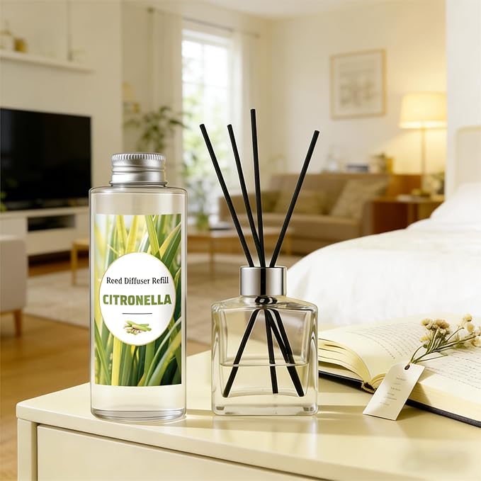 STRN Citronella Reed Diffuser Refill, Lemongrass Scented Diffuser 200ML | Summer Long-Lasting Fragrance for Living Room, Bedroom, Office
