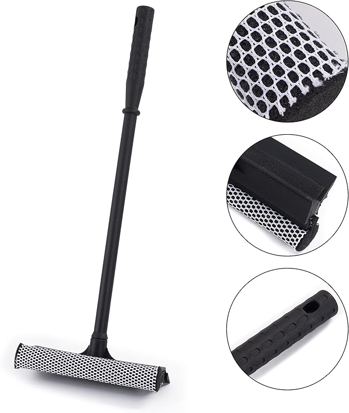 Matthew Cleaning All Purpose Window Squeegee Window Cleaner Tool,Car Squeegee Windshield Cleaning Sponge and Rubber Squeegee,2-in-1 Window Cleaner Sponge(8'') and Soft Rubber with Pole 20’’(6Pack)