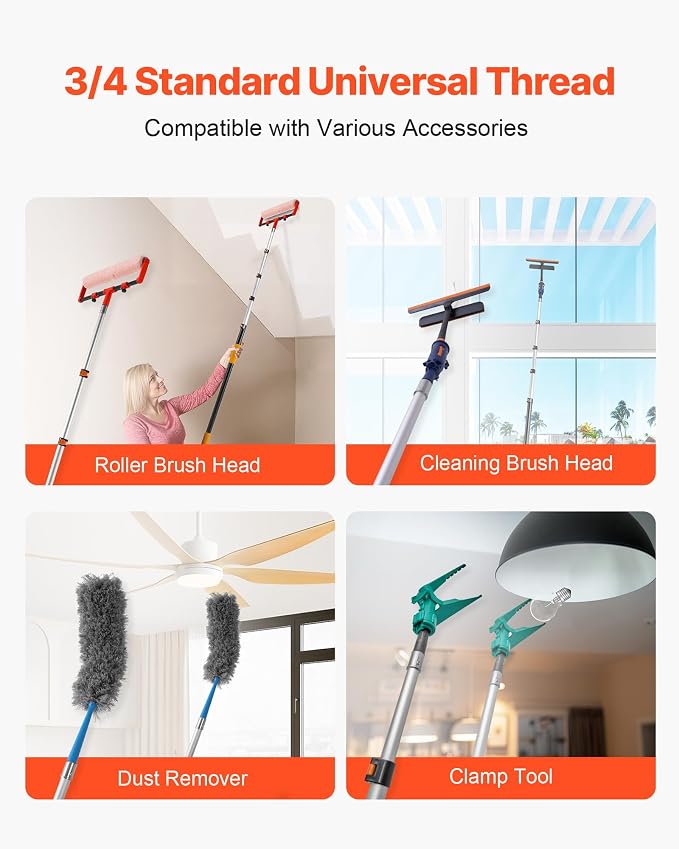 VEVOR Telescopic Extension Pole, 4.66-19 FT Multi-Purpose Extendable Pole, Sturdy Aluminum Alloy Paint Pole Extension with Flip-Lock Design, High Reach Roller Stick for Painting, Dusting and Cleaning