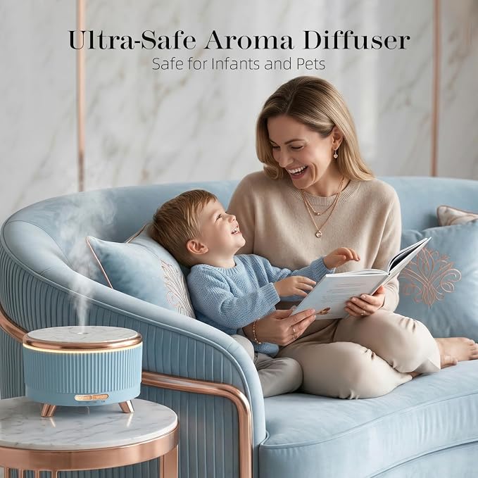 500ml Essential Oil Diffuser, Ultrasonic Aromatherapy Humidifier | with Remote Control, 7-Color LED Light, Timer & Auto Shut-Off, Cool Mist Diffuser for Home, Bedroom, Office (Blue)
