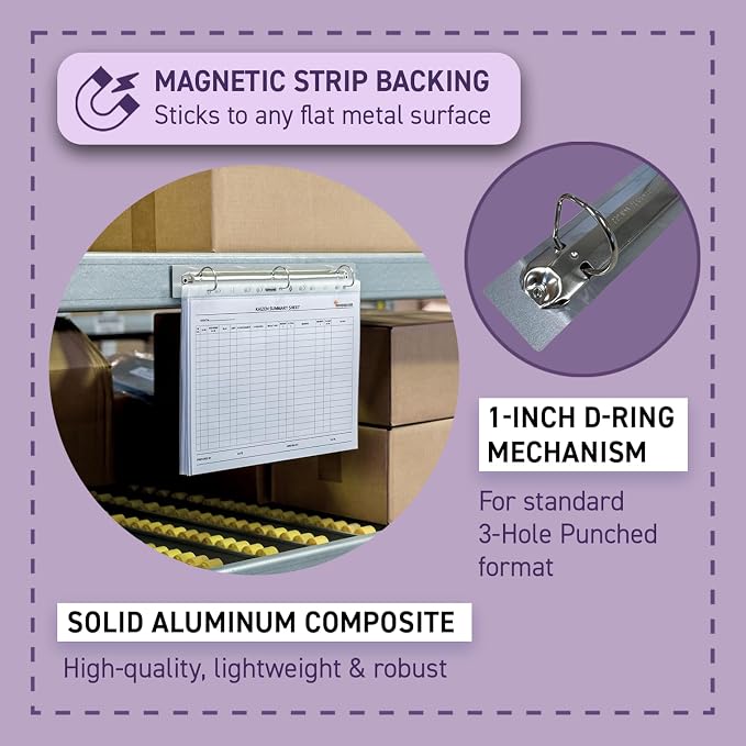 Tarifold Magnetic-Backed 3-Ring Display Supports, 1-Inch D-Ring, 5 Pack | 5 magnetic-backed 3-ring supports, 1-inch D-ring, portrait or landscape, aluminum composite, mounts to metal surfaces