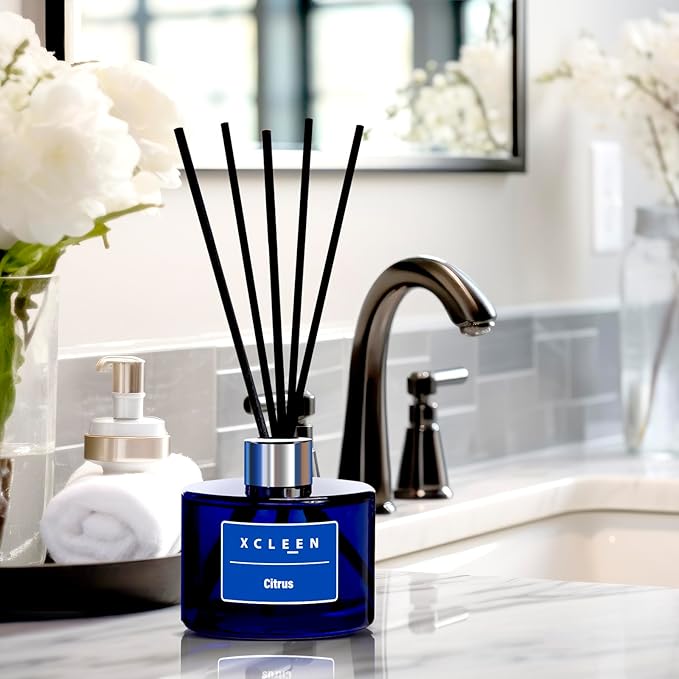 Xcleen Reed Diffusers for Bathroom, 6.7 oz(200ml) Citrus Scented Oil Diffuser with Fiber Sticks, Air Freshener for Bedroom, Office, Home Fragrance Decor