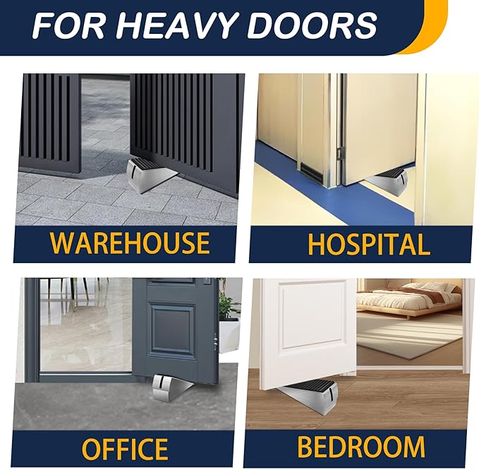 Heavy Duty Door Stopper Adjustable Spring Large Stoppers Wedge, Tall up to 3 Inches Doorstop Stainless steels Made Suits Any Heavy Doors (2 Pack Silver-Adjustable)