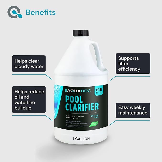 AquaDoc Pool Clarifier for Inground and Above Ground Pools - 128 oz - Chitosan Clarifier to Help Clear Cloudy Water, Reduce Residue and Support Filter Performance - Made in USA
