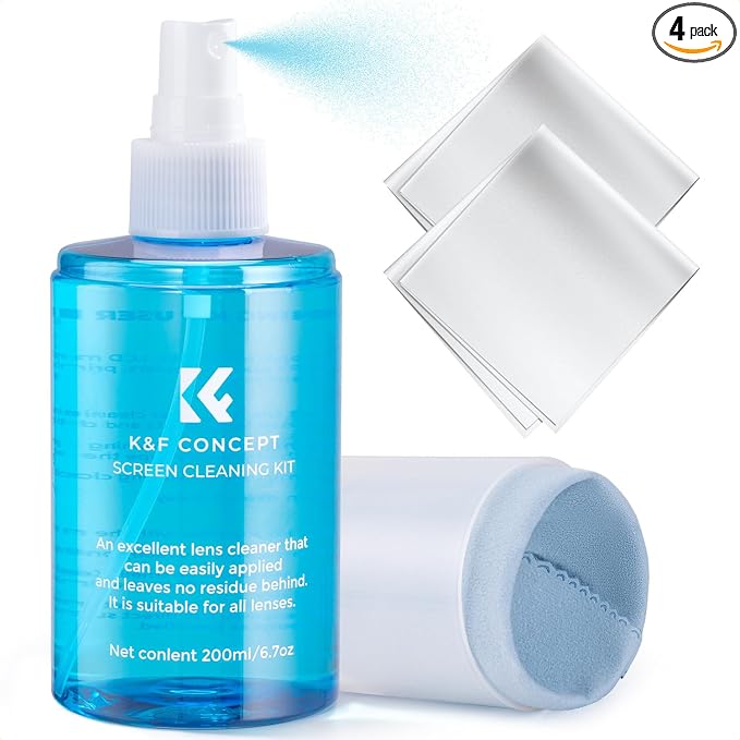 K&F CONCEPT 200ML Screen Cleaner Spray, with 2 Microfiber Cleaning Cloth | Double-Sided Velvet Cleaning Cloth,High-Efficiency Cleaning,Safe Formula Cleaner,Streak-Free,for TVs Tablets Phone Laptops